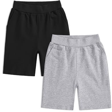 Auranso Boys School Shorts Kids Cycling School PE Sports Shorts Boys Black Grey School Shorts with Pockets, 2Pack, Black/Grey, 12-13 Years