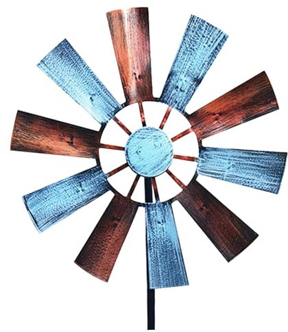 NASSMOSSE Molino de viento para patio, 28.7 x 9.5 pulgadas, molinillos de viento de metal impermeables, esculturas de viento vintage y molinillos para patio, césped al aire libre, 2