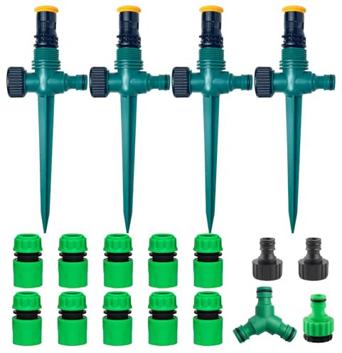 Impianto Irrigazione Giardino,Irrigatore Prato, Regolabile A 360 ° Irrigatori da Giardino con Portagomma 1/2 e Y, Kit Irrigazione Giardino,Girandola per Irrigazione Prato Irrigatore Da Giardino