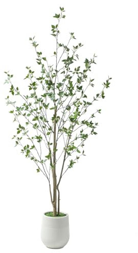 Bellacat 7ft Minimalist Artificial Citrus Tree with Large Exquisite Planter, 84in Faux Citrus Tree with Realistic Leaves, Faux Tree Indoor Outdoor for Home Office Living Room Bedroom Porch Decor.