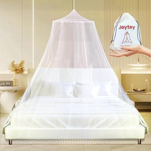 Joytey Mosquito Net for Bed, Travel Foldable Mosquito Net, Bed Frame Draperies, Fly Mosquito Protection, Mesh Bed canopy Net for Single, Double and King Size, with Drawstring Pouch, One Opening, White