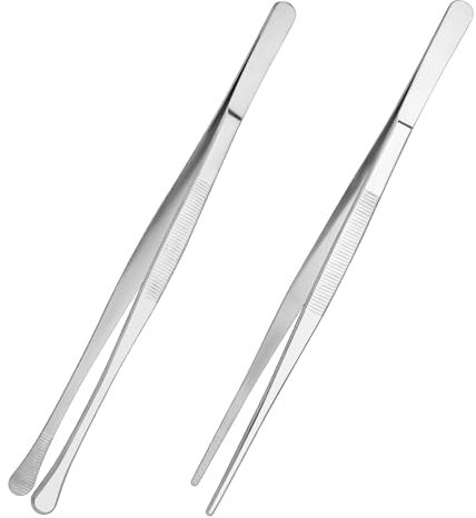 2 Stück professionelle Edelstahl Küchenpinzetten - Spülmaschinenfeste Fleischzangen, Kochpinzetten und Grillpinzetten für Köche, Familienfeiern und kulinarische Anwendungen