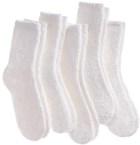 Risipu - 5 paires de chaussettes moelleuses pour femmes - Chaussettes thermiques pour enfants et adultes - Chaussettes d'hiver douillettes pour dames et filles - Idéal pour les cadeaux de Noël, blanc
