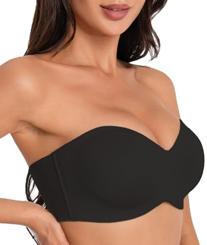 Oscrenia Seamless Bandeau Strapless Bra Underwire Non-Padded Full Coverage Bras for Women(Black,34B)
