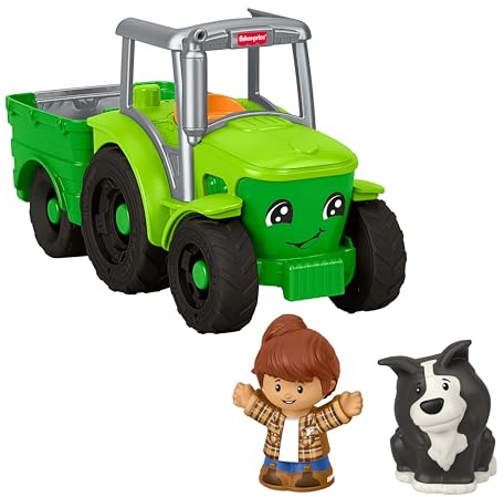 Fisher-Price Little People Tractor de Arrastre Infantil, vehículo Musical con 2 Figuras para Juegos de imitación, a Partir de 1 año, JGX12