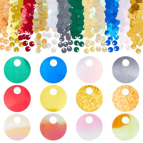 DICOSMETIC 2400Pcs 12 Colors Large Loose Sequin Flat Round Paillettes Bulk 19mm PVC Sequin Paillettes Embroidery Craft Sequins for Garment Shoe Dress DIY Sewing Accessories, Hole:5mm
