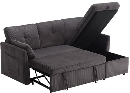 Dolamaní 3er-Sofa L Form with Storage Seats, Schlafsofa Sectional Couch mit Schlaffunktion und Bettkasten (Dunkelgrau, Samt)
