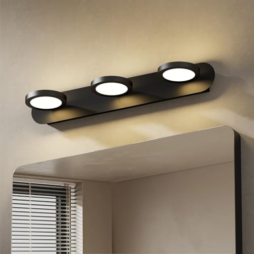 EMKE LED Spiegellampe 50 cm, 360° Drehbar, Schwarz | Badezimmer Spiegelleuchte 3 Licht 15W, Spiegelleuchte für Badezimmer, Spiegelbeleuchtung, Wandleuchte, Wandlampe
