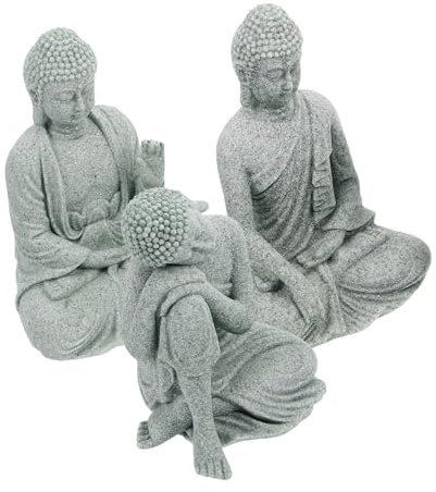 ERINGOGO Buddha Skulptur Sandstein 3 Stück Zen Meditation Wohnzimmer Garten Dekoration