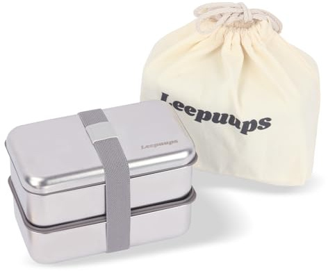 Leepuups Edelstahl Lunchbox Brotdose, 1800ml, Verschachtelbar Erwachsene Bento Box mit Fächern, Japanisch Lunch Box für Picknick, Büro
