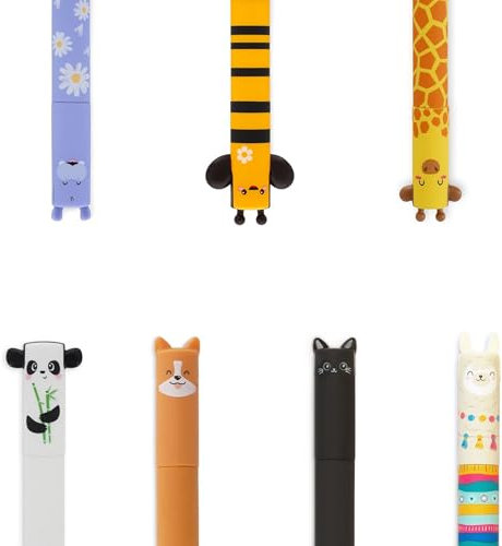 LEGAMI Stifte Set [7 Stck.], Panda, Giraffe, Corgi, Biene, Kitty, Lama und Hippo, erasable pen