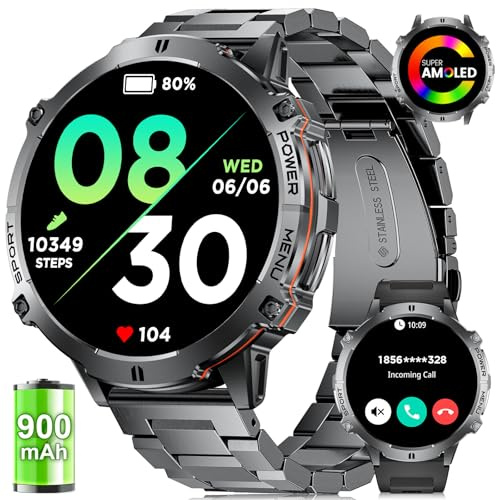 LIGE Montre Connectée Homme avec Appel Bluetooth, 900mAh Batterie/1.73 AMOLED Smartwatch Homme avec 110+ Modes Sportifs/IP68 Étanche,Fréquence Cardiaque Sommeil Moniteur pour Android iOS,2 Sangles