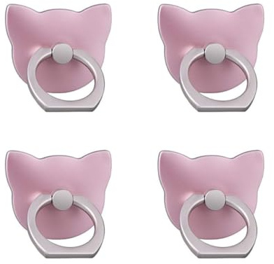 SUKADE 4 impugnature ad anello per telefono, 4 pezzi, girevoli a 360°, antiscivolo, a forma di gatto, con forte adesivo, per smartphone (rosa)