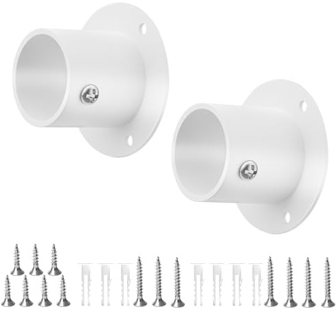 Wardrobe Rail Bracket, 2Pack Wardrobe Pole Brackets Flange Rod Holder, Heavy Duty Curtain Pole Brackets Stainless Steel Closet Pole Sockets for Wardrobe Shower Curtain, 32mm (White)