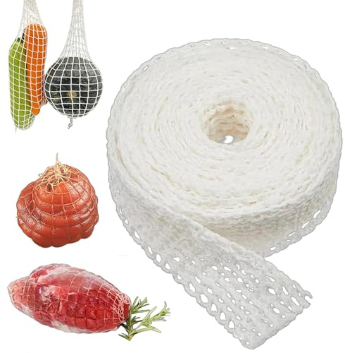 Weißes Grill- und Schinkennetz – 5 m Baumwollnetz mit 16 Maschen – elastisches Rollennetz zur Fleischlagerung & Zubereitung am Grill oder im Ofen