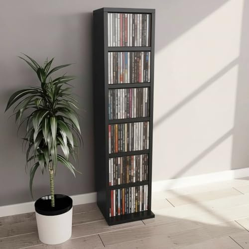 Zenithz Scaffalatura per CD, colore nero, per CD e DVD, salvaspazio, in legno, universale, per soggiorno, 21 x 20 x 88 cm