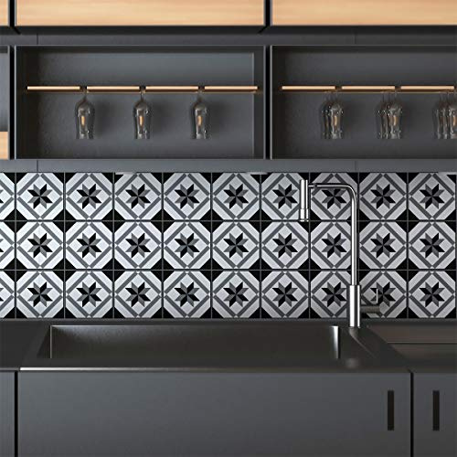Stickers Carrelage Adhésif - Sticker Autocollant Carreaux de Ciment – Décoration Murale Stickers Tiles pour Salle de Bain et Cuisine - Carreaux de Ciment adhésif Mural - 20 x 20 cm - 9 pièces