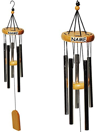 alles-meine.de GmbH Klangspiel/Windspiel - helles Natur Holz & rostfreies Metall - inkl. Name - je 5 Klangröhren - 56 cm - Holzmobile - Innen & Außen - Windklangspiel - Feng Sh..
