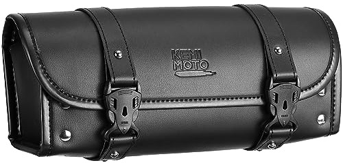 KEMIMOTO Motorcycle Fork Tool Bag Universal PU Leather Roll Bag for Front Fork Handlebar Sissy Bar Storage Pouch Dyna Softail Sportster Scooter