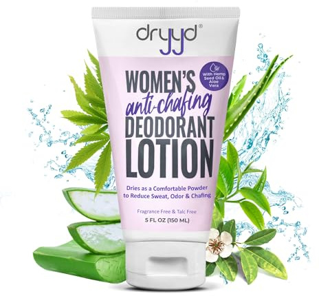 DRYYD Womens Deodorant Lotion For Anti Chafing, 5oz Tube, Talc Free Body Powder, No Talcum Powder, Feminine Hygiene, Sweat Itch Cream, Prevent Sweat On Breasts Inner Thighs and Butt, Gift For Women
