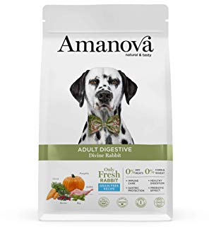 Amanova Cibo Secco Super Premium per Cani Adulti con Stomaco sensibile Gusto Coniglio - 100% Naturale, ipoallergenico e monoproteico - Grain Free - Cruelty Free - Formato da 10 kg