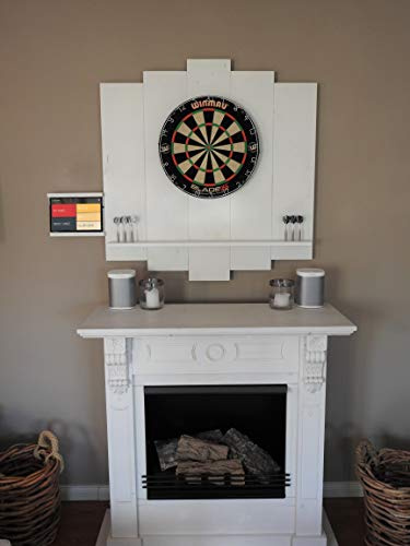 WDS Darts Sports darttavla bakgrund i trä, premium dart väggskydd och surfplattehållare, driven av Maximiser Max Hopp (fångstring, dart gräns), vit, universell: Tabletter upp till 10 tum