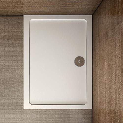 Piatto Doccia Rettangolare In Marmo Minerale e Resina Mista Ultra Sottile Bianco Lucido Antiscivolo Antibatterico 120x80x3cm