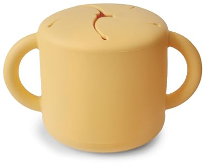 Mushie Snacksmugg Silikon | Snackkopp för resor och hemma | Läckagesäker och Diskmaskinssäker | Lätt att hålla för småbarn | Säker, Högkvalitativ och hållbar första utrustning | (Pale Daffodil)