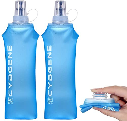 Faltbare Trinkflasche Sport, Cybgene Flask Bottle TPU Trinkflasche Fahrrad,BPA-Frei,Langlebig,Geschmacksneutral,Outdoor Wasserbehälter zum Wandern,Joggen,Camping und Klettern(Blau, 500ml*2)