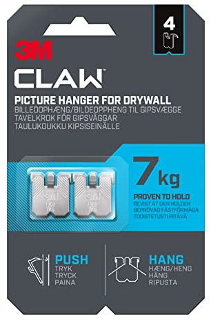 3M Claw 4 ganci da parete per appendere quadri e cartongesso, per decorazioni per la casa, fino a 7 kg, ideali per oggetti pesanti