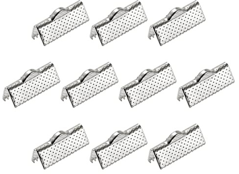 sourcing map 50 morsetti a crimpare a nastro, 16 mm segnalibro con estremità per cordino per fai da te, tonalità argento