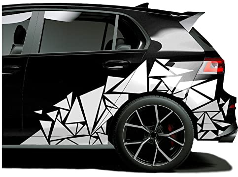 XXL Autoaufkleber Dreiecke 2er Set je 60x120cm geometrisches Design Auto Seite Motorrad Bus Sticker Kfz Zubehör Camouflage Tuning Dekor KX075 (Weiß)