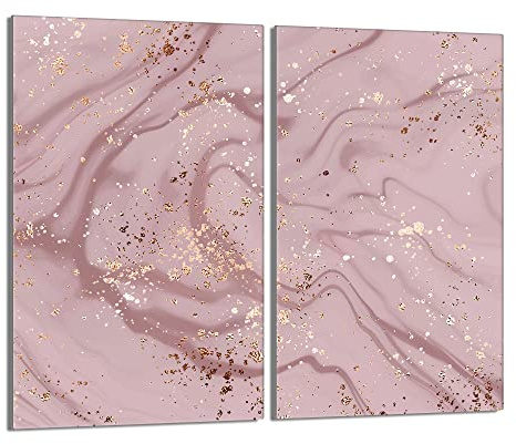 Herdabdeckplatten 2 Teilig 2x30x52 cm Ceranfeldabdeckung Küche Elektroherd Induktion Herdschutz Spritzschutz Glasplatte Schneidebrett aus Gehärtetem Glas, Marmor Rosa