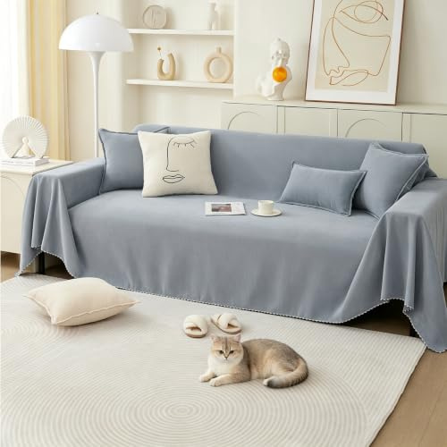PETCUTE Fundas de Sofa, Protector Funda Sofa Cómodo y Suave, Fundas Sofá 1/2/3 Plazas,Universal, Reversible,Funda Sofas Gatos y Perros Mascotas,Cubierta Protectora de Sofá,Gris Claro,180 * 230cm