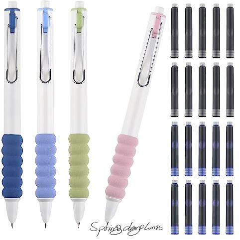 Fizdoqg 4 Stück Einziehbarer Füllfederhalter Mit 20 Tintenkapseln - Nachfüllbar, 0.38mm Für Schreiben, Schule Und Büro - Tinte in Zwei Farben
