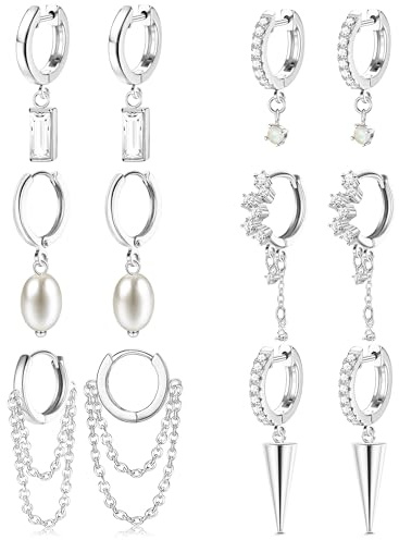 JeweBella Nedhängande örhängen för kvinnor, allergivänliga örhängen med kubisk zirkonia, opal, pärlor, örhängen, silver/guld