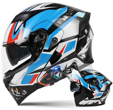 Motorradhelm mit Bluetooth Klapphelm Doppelvisier Modularer Helm ECE Zertifiziert Integralhelm mit Mikrofon für Automatische Reaktion Intercom Sturzhelm für Erwachsene Damen Herren