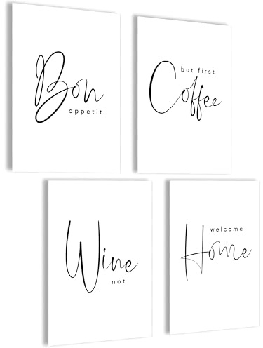 mojoliving Moderne Bilder Küche Poster Set Bilder schwarz weiß Deko Küche Wandbilder Aesthetic Poster Wohnzimmer Set Wanddeko