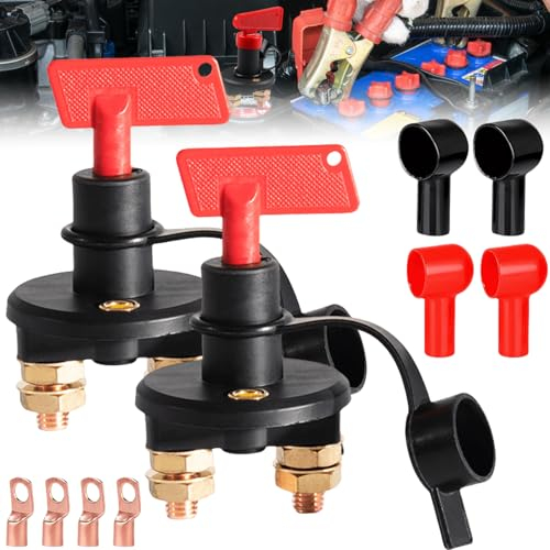 2 interruttori per batteria 12 V/24 V: interruttore di separazione batteria per auto, 12 V, interruttore di separazione della batteria, 12 V, con 2 chiavi, 2 poli, interruttore di separazione rapido