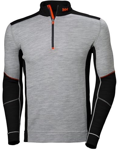 Helly-Hansen 75107 LIFA Merinoull skjorta med halv dragkedja för män, Grå melange/Svart, L