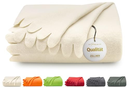 ZOLLNER Kuscheldecke in 130x170 cm - kuschelige und langlebige Fleecedecke - waschbar bis 60°C - wunderschöne Wellenkanten - antistatisch - Polyester - in beige- Oeko Tex® Zertifiziert