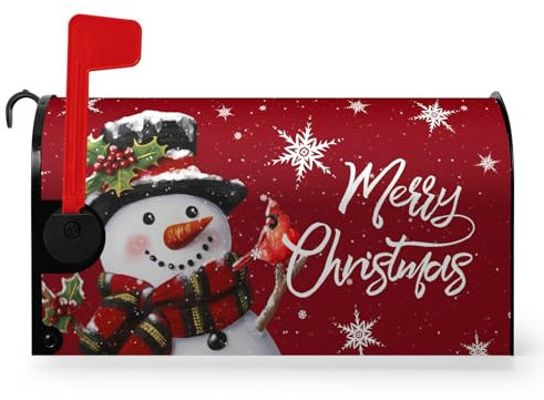 Dacawin Coperture magnetiche per cassette postali con pupazzo di neve, dimensioni standard 45,7 x 53,3 cm, colore rosso invernale, per esterni, giardino, cortile