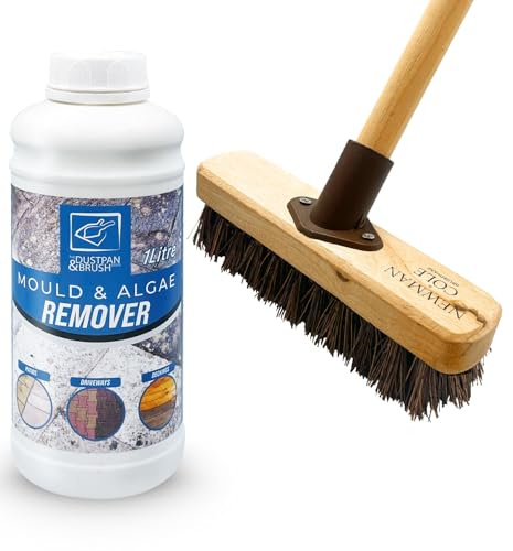 Algae & Mould Remover and Heavy Duty Deck Scrubber with Long Handle Patio Cleaner - Garden Brush and Patio Cleaner Fluid for Cleaning Patio, Decking, Driveways, Warehouse, Garage, Garden Path etc.