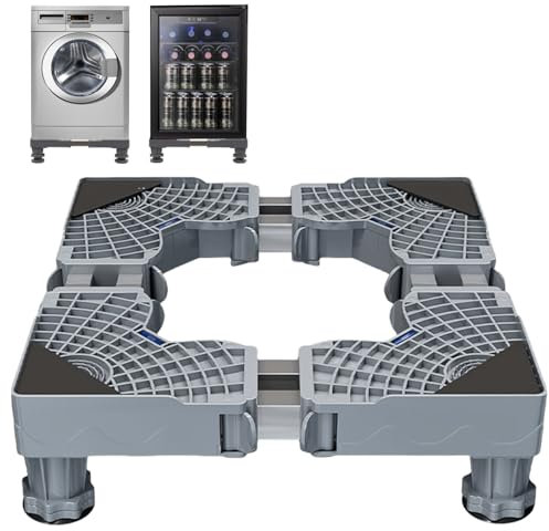 Soporte para lavadora con 4 patas, 41 – 66 cm, base inoxidable para lavadora, frigorífico, lavavajillas, congelador, electrodomésticos estáticos, con función antideslizante de absorción de impactos