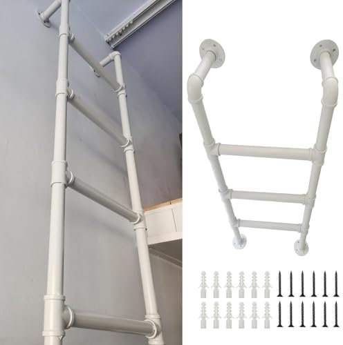 White Fire Escape Ladder 3-8 Rung Emergency Basement Egress Ladder Metal Iron Wall Mounted Step Ladder for Home Loft Attic Dorm Library Bunk Bed Ladder(100cm/39in)