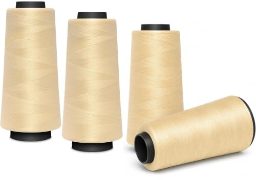 4 ROLLEN Nähmit - Overlockgarn Nähgarn je 1500 Meter - 100% Polyester Garn für Overlock Coverlock & Coverstich Nähmaschinen - Fadenstärke 40/2 (120er) (Wollweiss)