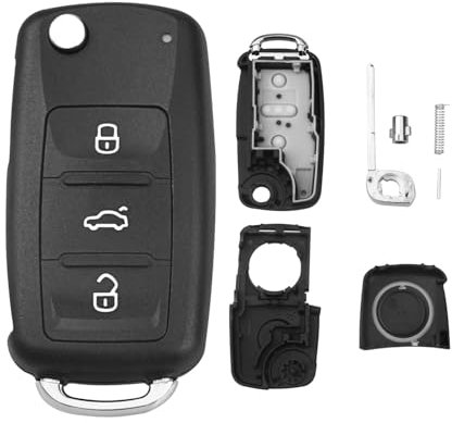 FT FUNTOR 3-Knopf Autoschlüsselgehäuse Fernbedienung Passend für VW, Klapp-Schlüssel Gehäuse, Leeres Autoschlüssel Hülle Passend für VW Bora,Passat,Golf,Polo,Jetta,Sharan,Touran,Transporter (1Pcs)