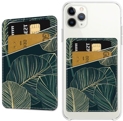 CREATCABIN Porte Cartes Téléphone Cuir pour Téléphone Portable Porte Cartes Crédit Adhésif Coller Double Poche Fine Autocollante pour L'Arrière L'Étui Téléphone Compatible avec Téléphones 9.5x6.5cm