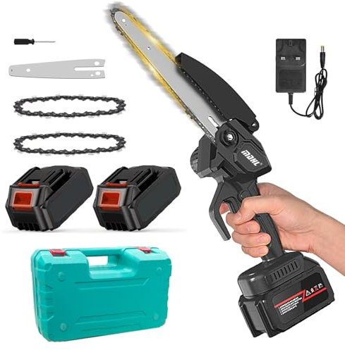 Mini Tronçonneuse 8 Pouces, Puissante Tronçonneuse électrique avec 2 Chaînes, Vitesse de Chaîne 19.68FT/S Batterie Tronçonneuse pour le Jardinage, L'arboriculture et la Coupe de Branches
