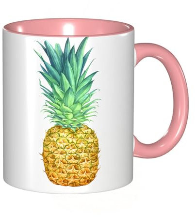 EKLMPS Becher aus Keramik, Ideal als Geschenk, Hochwertiger Aufdruck, Tasse mit Motiv, Tee Becher, Coffee Cup, 330ml,Ananas, Flora Hawaii Themen Frische Sommerfrüchte Amerikanisches Exotisches Essen V